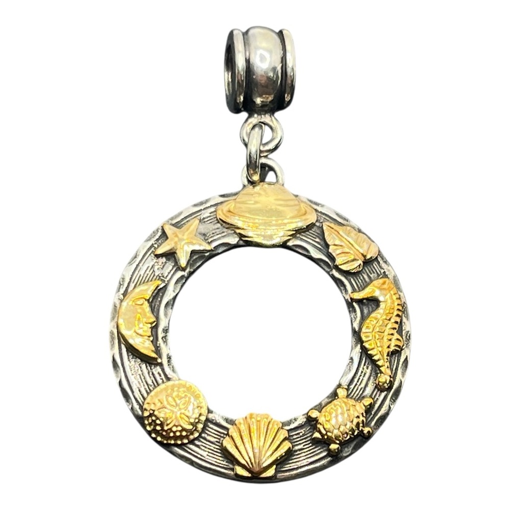 Steve Stamas sterling silver gold tone coastal shell turtle pendant for necklace
